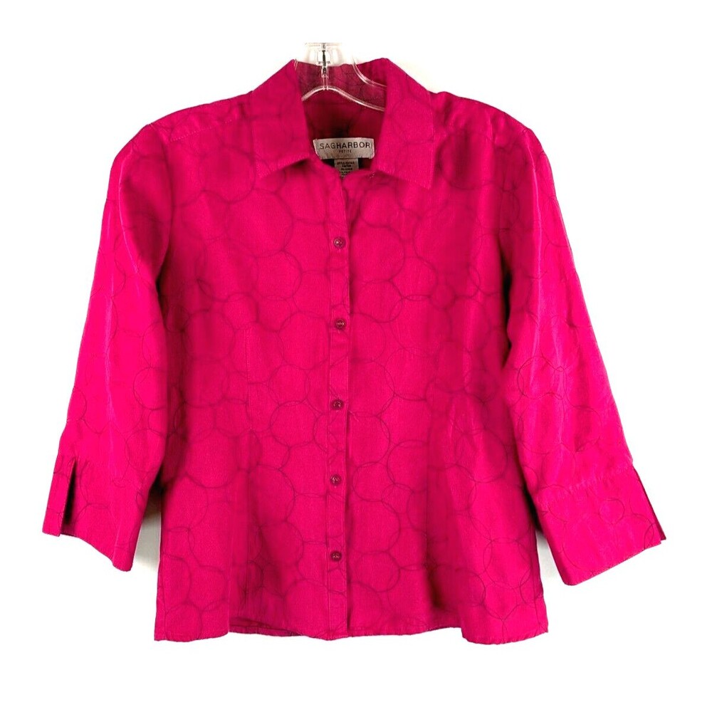 Sag Harbor Button Down Shirt Faux Suede Pink Petites Small PS